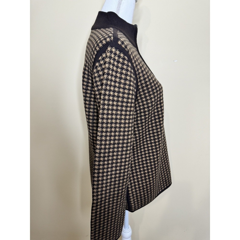 Pendleton Cardigan Womens XL Petite Brown Merino Wool Houndstooth Sweater - Picture 6 of 12